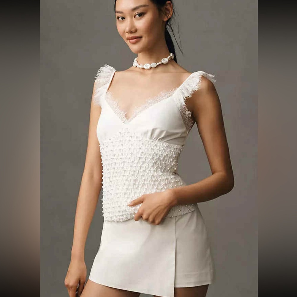 NWT from Anthropologie Elegant White Lace Trimmed Women's Tank XL
